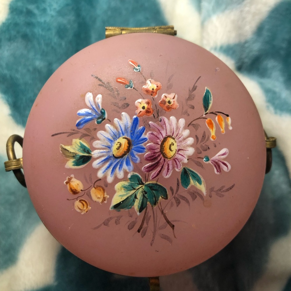 Antique hand painted Floral Pink Decorative trinket Box - with defects